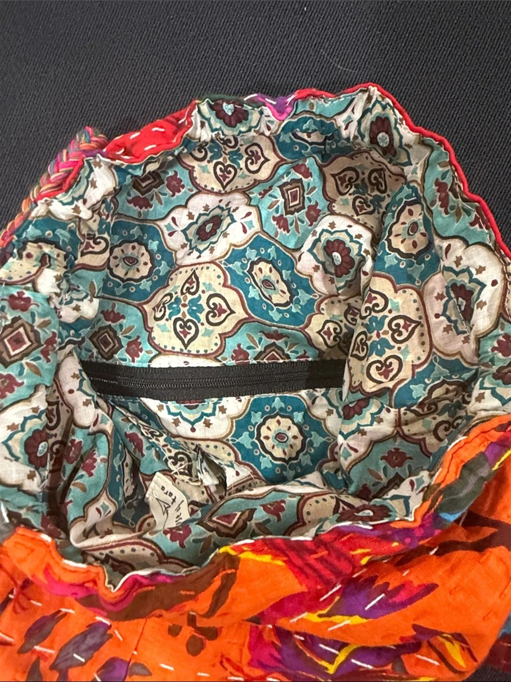 Handmade Kantha Style Cotton Drawstring Backpack Made India Boho Floral NWOT
